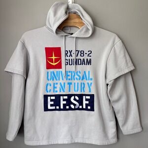 Atsuko Gundam Men Hoodie Large Gray Crunchyroll Anime RX-78-2 EFSF‎ Embroiderd